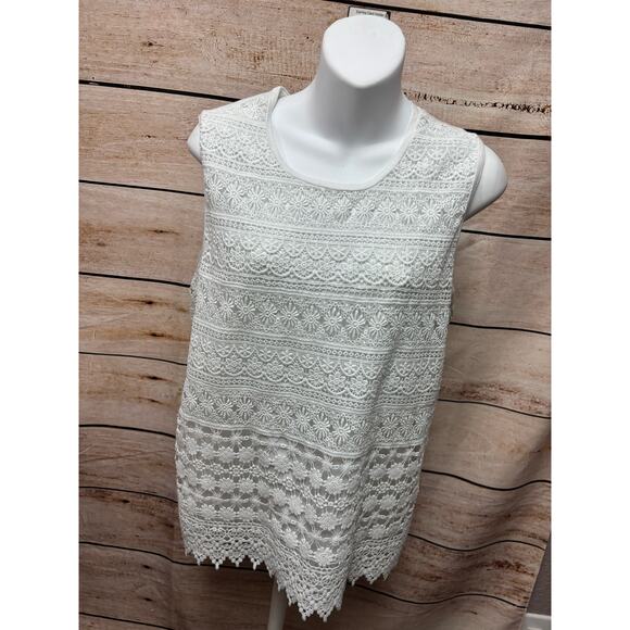 Lapis White Lace Sleeveless Tank Top - Size Small Lace Overlay Shirt - Picture 8 of 11